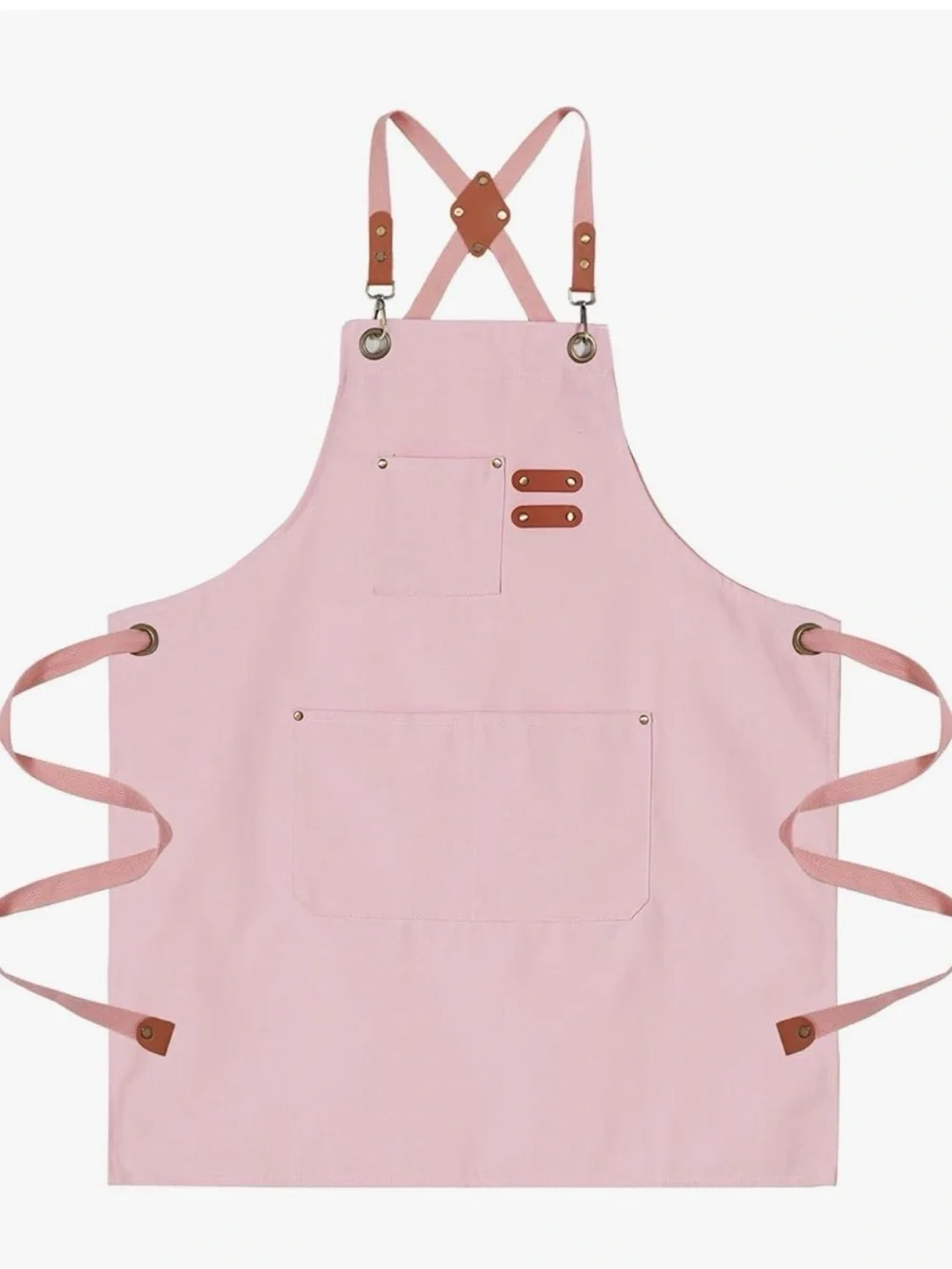 Pink Canvas Apron with Brown Leather Straps one size